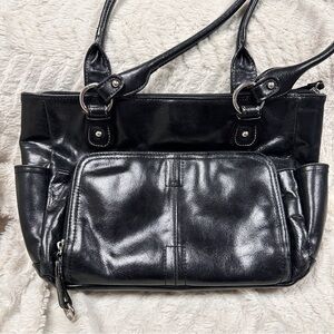 Gianni Bernini Black Leather Shoulder Bag with Silver Accents So many pockets!